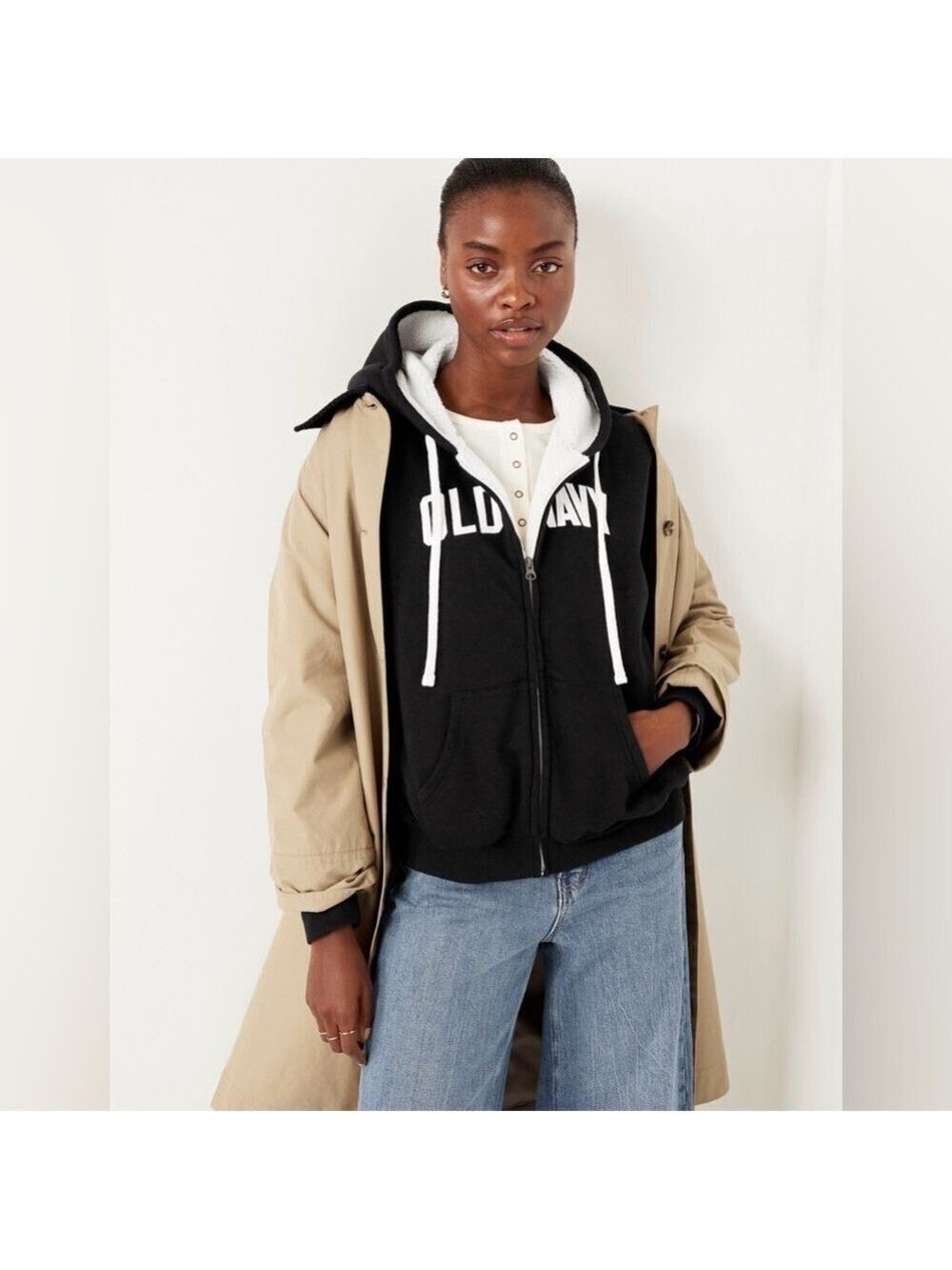 Old Navy Oversized Logo-Graphic Sherpa Lined Spelling-out Coat Jacket NWT SP